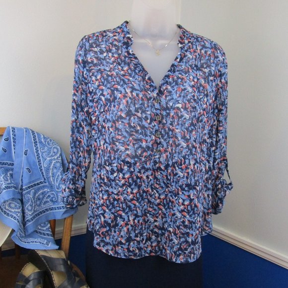 A.N.A V-Neck Popover Tunic Roll-Tab Blouse - Picture 6 of 11